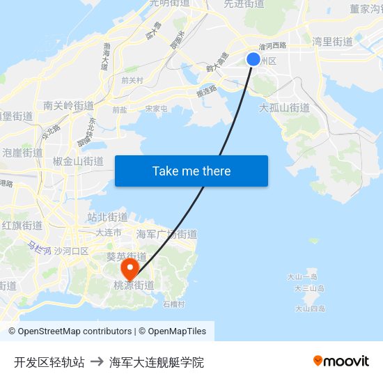 开发区轻轨站 to 海军大连舰艇学院 map