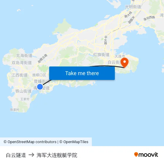 白云隧道 to 海军大连舰艇学院 map