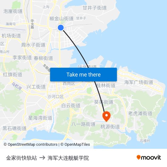 金家街快轨站 to 海军大连舰艇学院 map