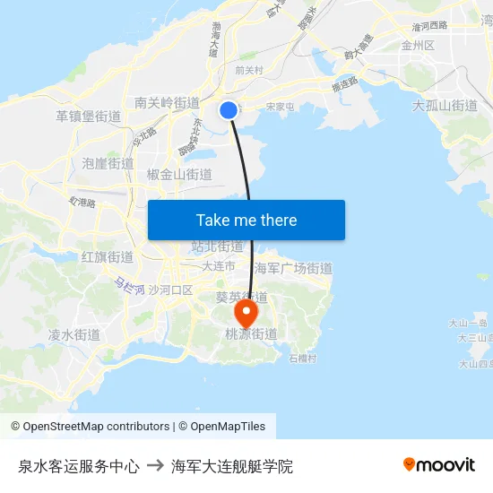 泉水客运服务中心 to 海军大连舰艇学院 map