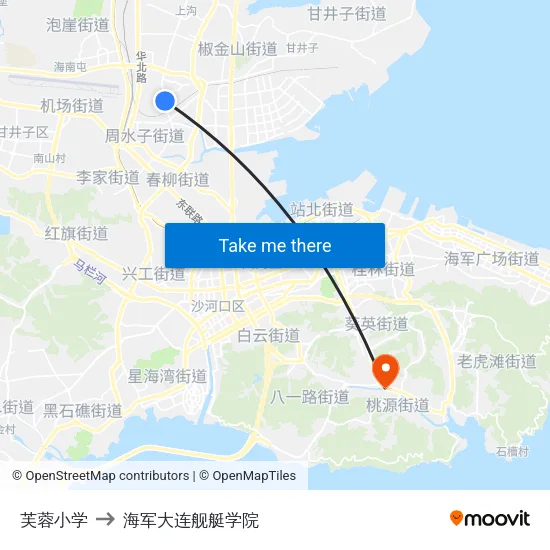芙蓉小学 to 海军大连舰艇学院 map