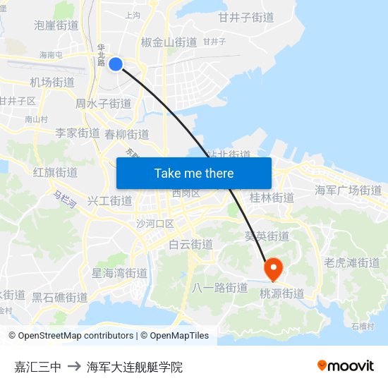 嘉汇三中 to 海军大连舰艇学院 map