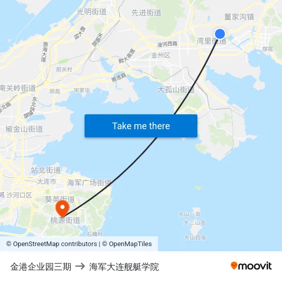 金港企业园三期 to 海军大连舰艇学院 map