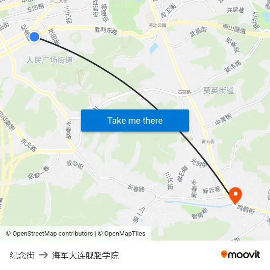 纪念街 to 海军大连舰艇学院 map