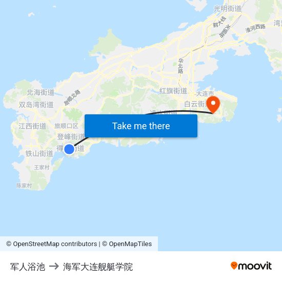 军人浴池 to 海军大连舰艇学院 map