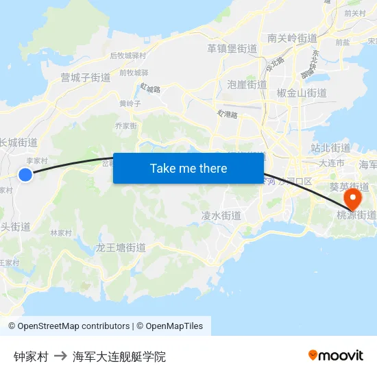 钟家村 to 海军大连舰艇学院 map