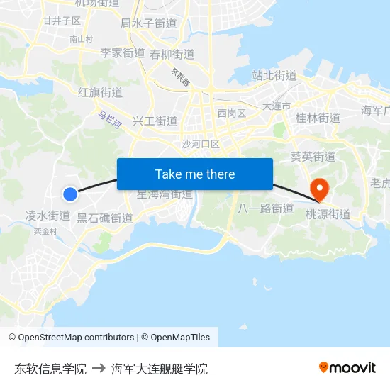 东软信息学院 to 海军大连舰艇学院 map