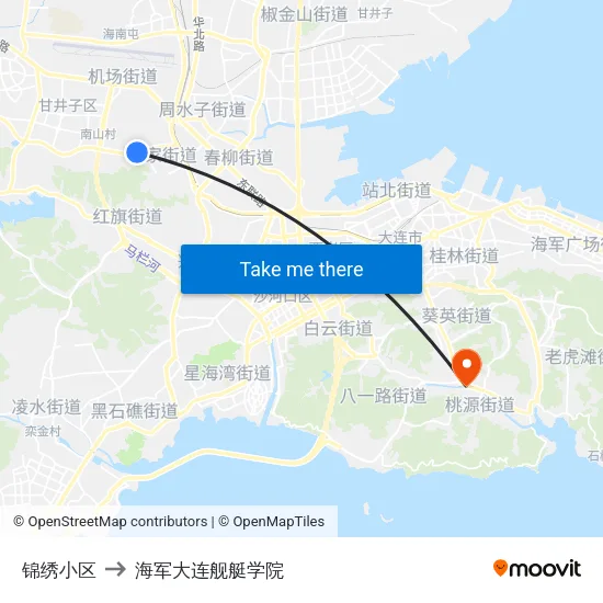 锦绣小区 to 海军大连舰艇学院 map