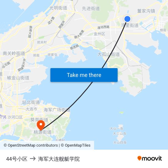 44号小区 to 海军大连舰艇学院 map