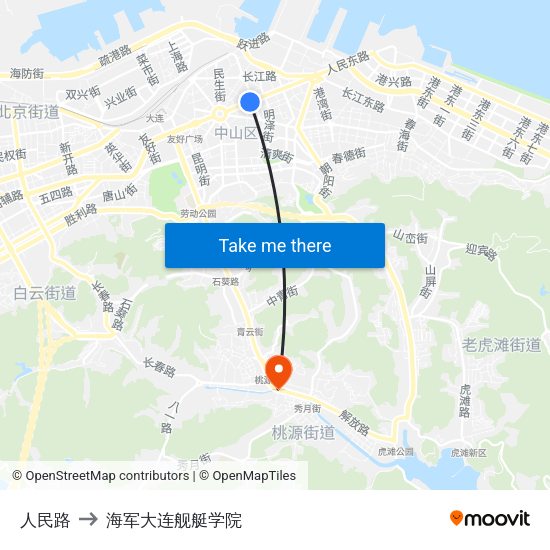 人民路 to 海军大连舰艇学院 map