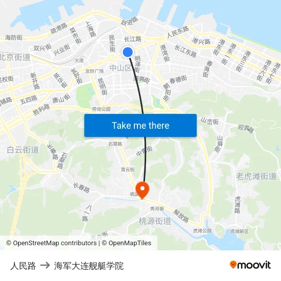 人民路 to 海军大连舰艇学院 map