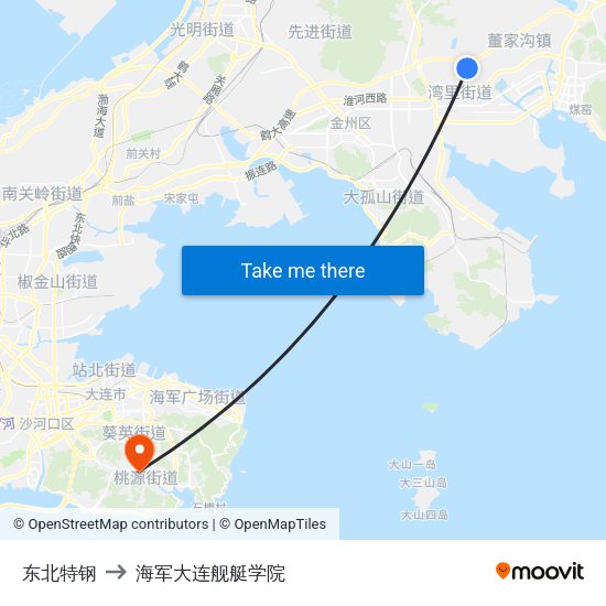东北特钢 to 海军大连舰艇学院 map