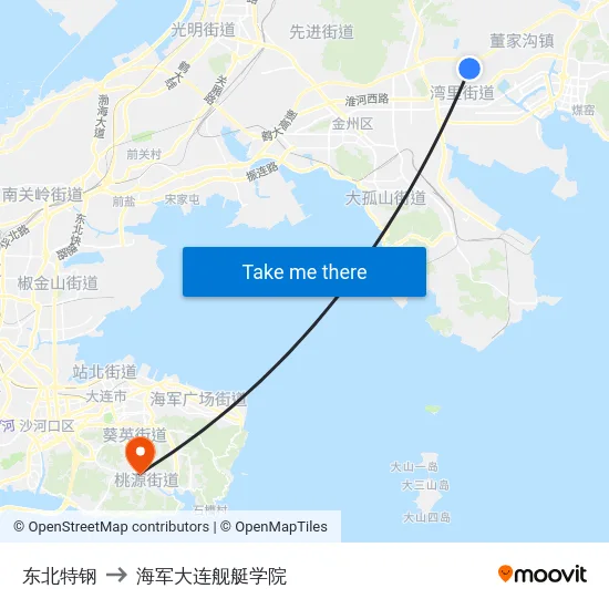 东北特钢 to 海军大连舰艇学院 map