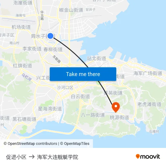 促进小区 to 海军大连舰艇学院 map