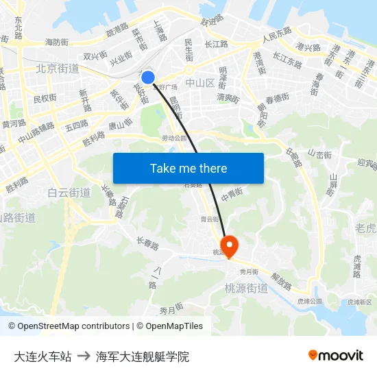 大连火车站 to 海军大连舰艇学院 map