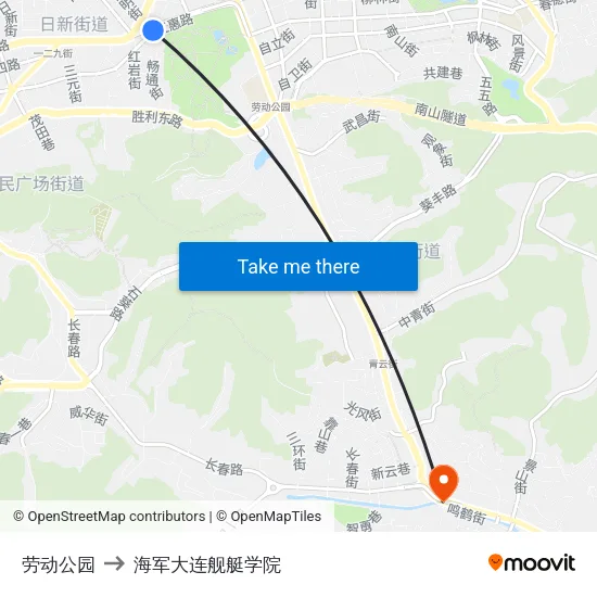 劳动公园 to 海军大连舰艇学院 map
