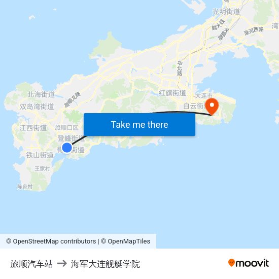 旅顺汽车站 to 海军大连舰艇学院 map