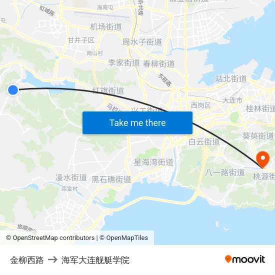 金柳西路 to 海军大连舰艇学院 map