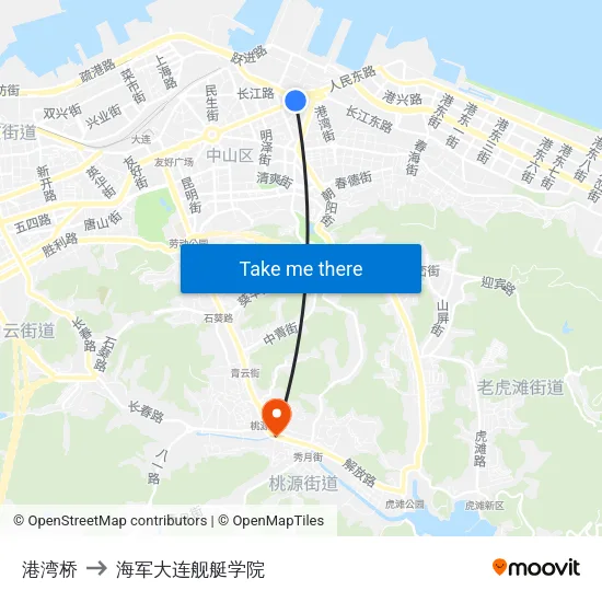 港湾桥 to 海军大连舰艇学院 map