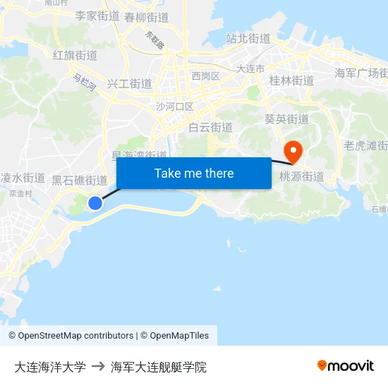 大连海洋大学 to 海军大连舰艇学院 map
