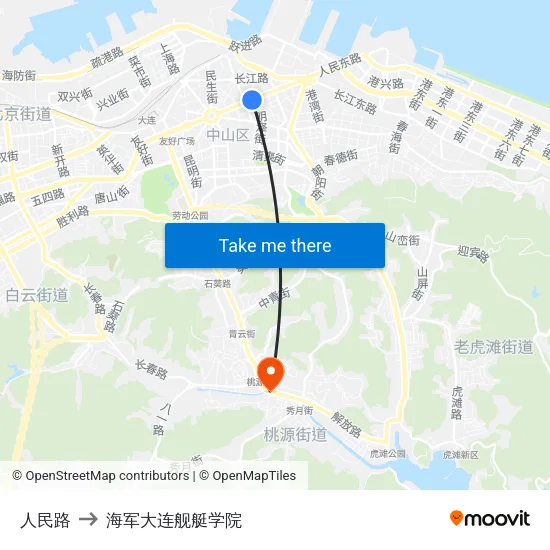 人民路 to 海军大连舰艇学院 map