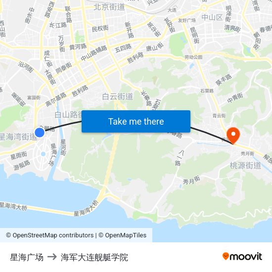 星海广场 to 海军大连舰艇学院 map