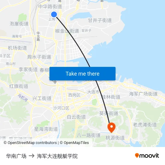 华南广场 to 海军大连舰艇学院 map