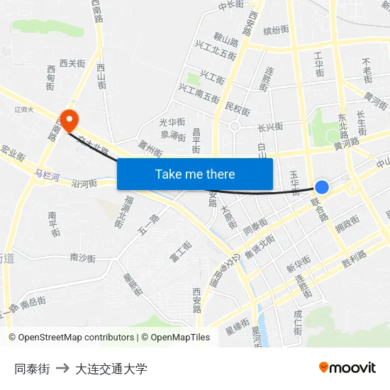 同泰街 to 大连交通大学 map