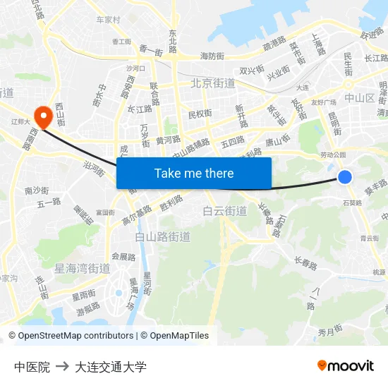 中医院 to 大连交通大学 map