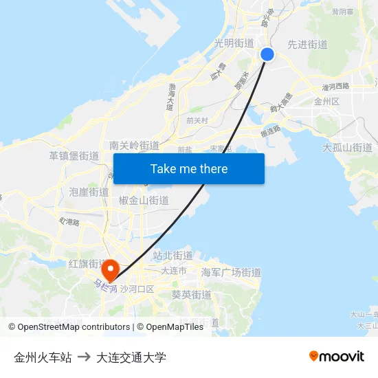 金州火车站 to 大连交通大学 map
