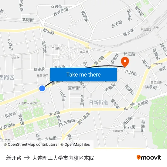 新开路 to 大连理工大学市内校区东院 map