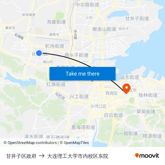 甘井子区政府 to 大连理工大学市内校区东院 map