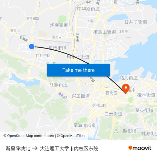 新星绿城北 to 大连理工大学市内校区东院 map
