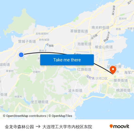 金龙寺森林公园 to 大连理工大学市内校区东院 map