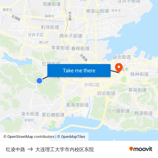 红凌中路 to 大连理工大学市内校区东院 map