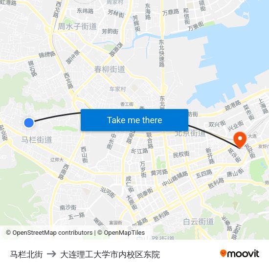 马栏北街 to 大连理工大学市内校区东院 map