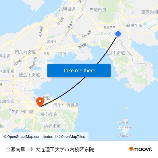 金源南里 to 大连理工大学市内校区东院 map