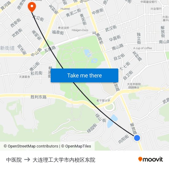 中医院 to 大连理工大学市内校区东院 map