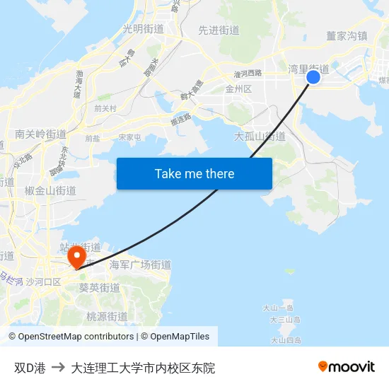 双D港 to 大连理工大学市内校区东院 map