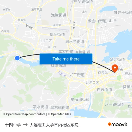 十四中学 to 大连理工大学市内校区东院 map