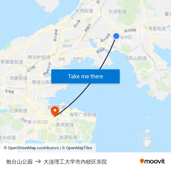 炮台山公园 to 大连理工大学市内校区东院 map