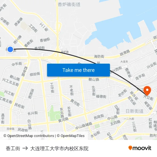 香工街 to 大连理工大学市内校区东院 map