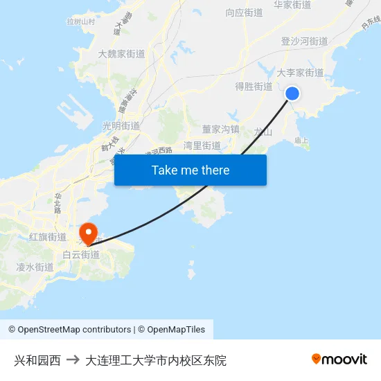 兴和园西 to 大连理工大学市内校区东院 map