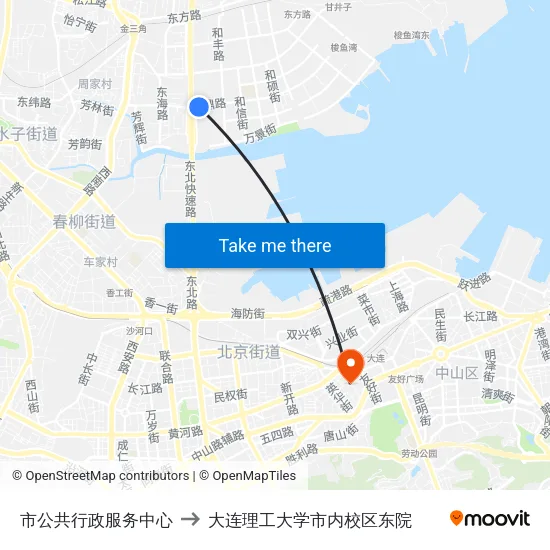 市公共行政服务中心 to 大连理工大学市内校区东院 map