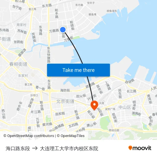 海口路东段 to 大连理工大学市内校区东院 map