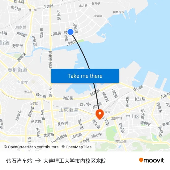 钻石湾车站 to 大连理工大学市内校区东院 map