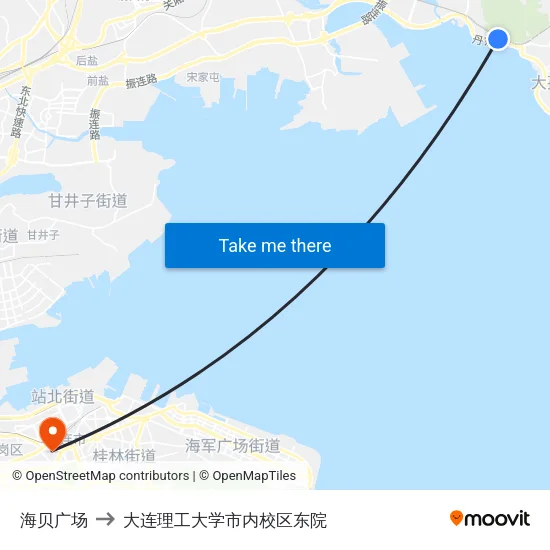 海贝广场 to 大连理工大学市内校区东院 map