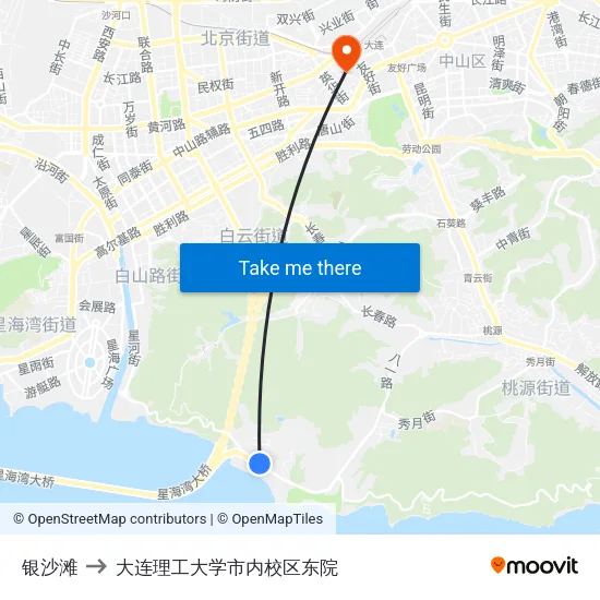 银沙滩 to 大连理工大学市内校区东院 map