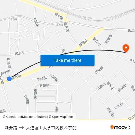 新开路 to 大连理工大学市内校区东院 map