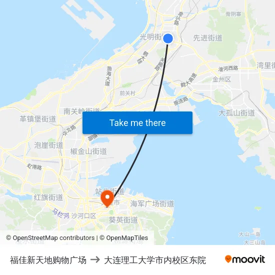 福佳新天地购物广场 to 大连理工大学市内校区东院 map